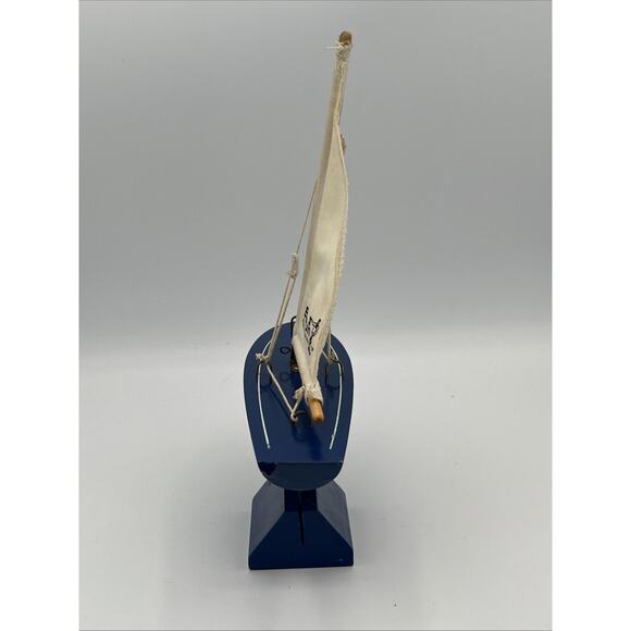Bosun Boat by Reeves Wooden Model Sailboat Cloth Sailing Yacht Stands Blue - Picture 5 of 6